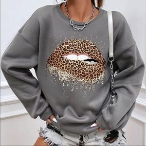 Gray leopard lips mouth sweatshirt